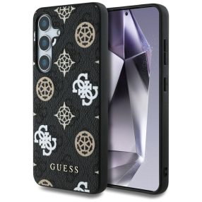   Guess 4G Printed Colored Peony Pattern Samsung Galaxy S25 MagSafe kemény hátlap tok, fekete