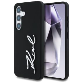   Karl Lagerfeld Silicone Metal Signature Logo Samsung Galaxy S25 szilikon tok, fekete