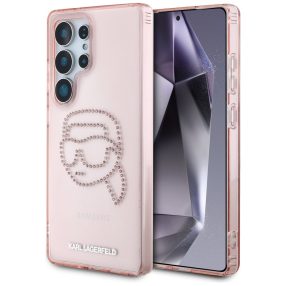   Karl Lagerfeld Rhinestones Karl Head Logo Samsung Galaxy S25 Ultra hátlap tok, rózsaszín