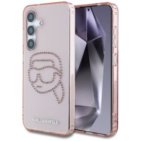   Karl Lagerfeld Rhinestones Karl Head Logo Samsung Galaxy S25 hátlap tok, rózsaszín