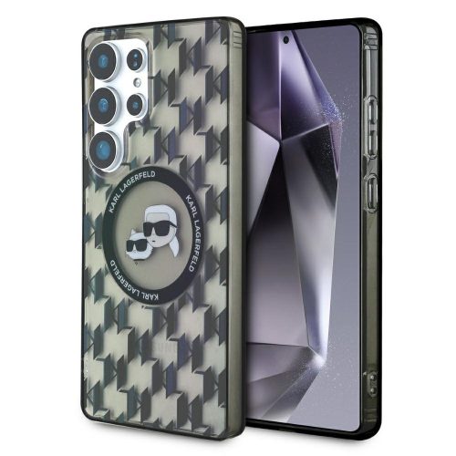 Karl Lagerfeld Button Karl & Choupette Heads On KL Pattern Galaxy S25 Ultra MagSafe hátlap tok, fekete