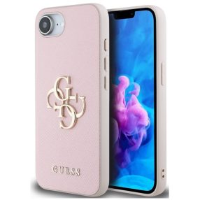   Guess PU Grained 4G Metal Logo Apple iPhone 17e / iPhone 16e hátlap tok, rózsaszín