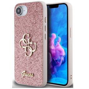   Guess PU Fixed Glitter 4G Metal Logo Apple iPhone 16e hátlap tok, rózsaszín