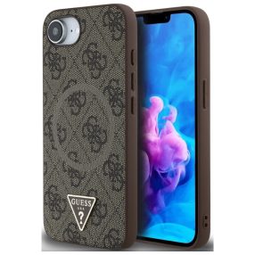   Guess PU 4G Strass Triangle Metal Logo Apple iPhone 16e MagSafe hátlap tok, barna