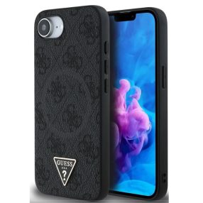   Guess PU 4G Strass Triangle Metal Logo Apple iPhone 16e MagSafe hátlap tok, fekete