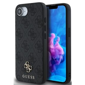   Guess PU 4G Small Metal Logo Apple iPhone 16e MagSafe hátlap tok, sötétszürke