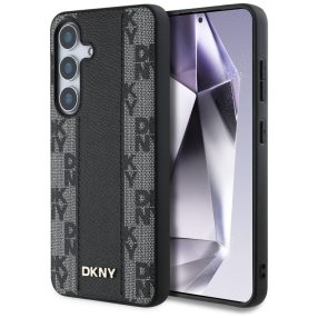   DKNY Leather Checkered Pattern Samsung Galaxy S25 MagSafe hátlap tok, fekete