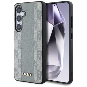   DKNY Leather Checkered Pattern Samsung Galaxy S25 MagSafe hátlap tok, szürke