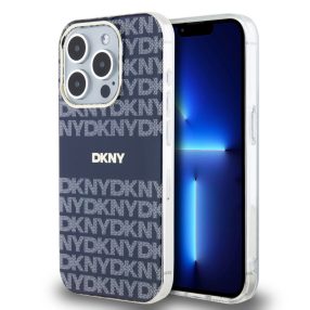   DKNY PU Leather Repeat Pattern Tonal Stripe iPhone 13 Pro Max tok, kék