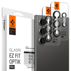   Spigen Glas.tR EZ Fit Optik Pro Samsung Galaxy S24 Ultra Tempered kameralencse-védő fólia felhelyező kerettel, fekete (2db)