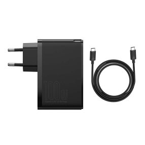   Baseus GaN2 Pro fali töltő, 2x USB-A + 2x USB-C, USB-C kábellel, 100W, EU, fekete