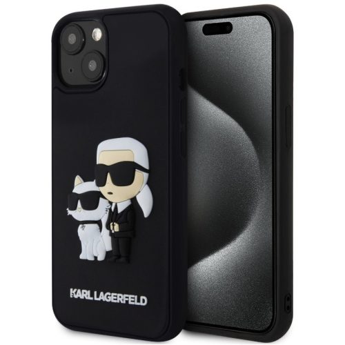 Karl Lagerfeld 3D Rubber Karl and Choupette Apple iPhone 15 hátlap tok, fekete
