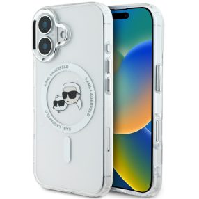   Karl Lagerfeld IML Karl & Choupette Metal Frame iPhone 16 MagSafe tok, átlátszó