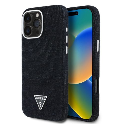 Guess Denim Triangle Logo iPhone 16 Pro MagSafe hátlap tok, fekete