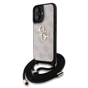   Guess PU 4G Metal Logo Crossbody Strap iPhone 16 hátlap tok, rózsaszín
