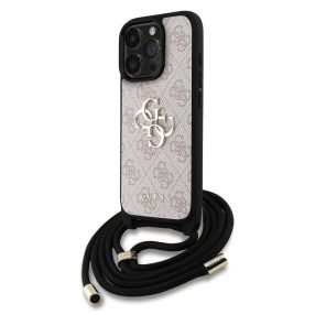   Guess PU 4G Metal Logo Crossbody Strap iPhone 16 Pro hátlap tok, rózsaszín