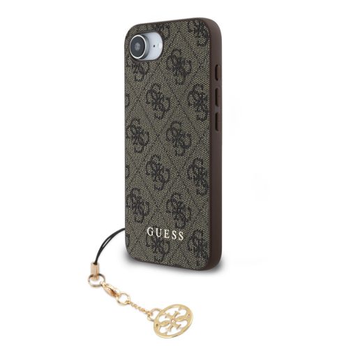 Guess 4G Charm iPhone 16e kemény hátlap tok, barna