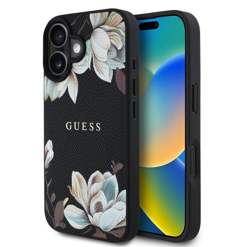 Guess PU Grained Magnolia iPhone 16 MagSafe hátlap tok, fekete