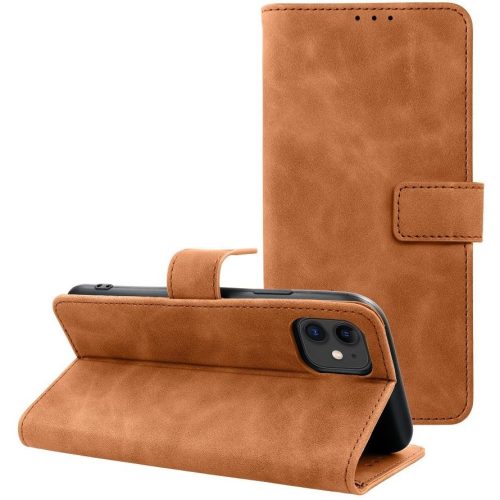 Tender Book Samsung Galaxy S25 Edge flip/oldalra nyíló műbőr tok kártyatartó résszel, barna