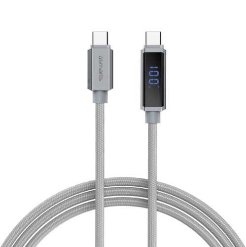 4smarts RGBCord USB-C / USB-C töltő és adatkábel digitális kijelzővel, 100W, 1.5m, szürke
