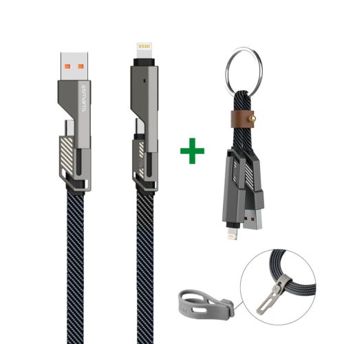 4smarts ComboCord USB-C / USB-C / USB-A töltő és adatkábel, 240W, 1,5m, kulcstartó kábellel, szürke
