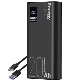   OBAL:ME EnergyPulse powerbank / külső akkumulátor kábellel, digitális kijelzővel, 20000mAh, 22,5W, fekete