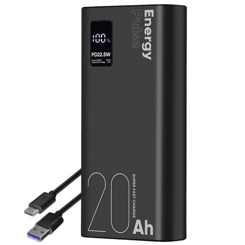 OBAL:ME EnergyPulse powerbank / külső akkumulátor kábellel, digitális kijelzővel, 20000mAh, 22,5W, fekete