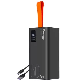   OBAL:ME EnergyPulse powerbank / külső akkumulátor kábellel, digitális kijelzővel, 50000mAh, 22,5W, fekete