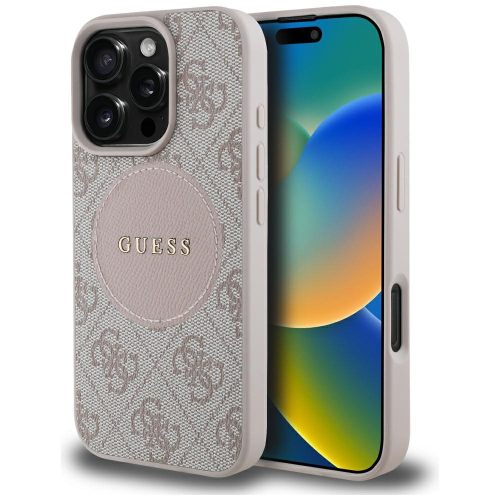 Guess 4G Circle Classic Logo iPhone 16 Pro Max MagSafe hátlap tok, rózsaszín