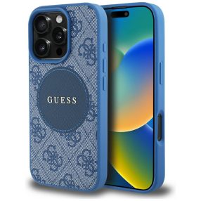   Guess 4G Circle Classic Logo iPhone 16 Pro MagSafe hátlap tok, kék