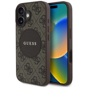   Guess 4G Circle Classic Logo iPhone 16 MagSafe hátlap tok, barna