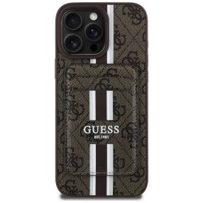   Guess 4G Stripes iPhone 16 Pro MagSafe hátlap tok kártyatartóval, barna