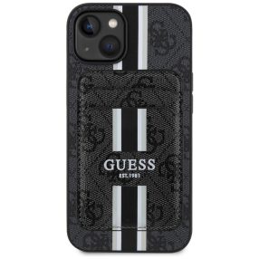   Guess 4G Stripes iPhone 15 MagSafe hátlap tok kártyatartóval, fekete