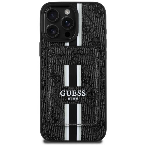 Guess 4G Stripes iPhone 16 Pro Max MagSafe hátlap tok kártyatartóval, fekete