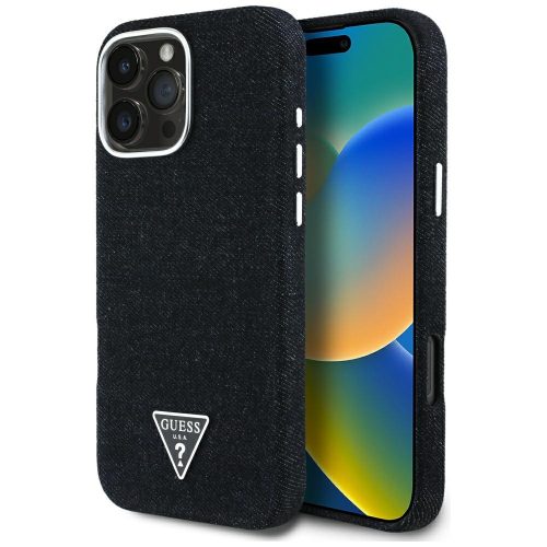 Guess Denim Triangle Logo iPhone 16 Pro Max MagSafe hátlap tok, fekete
