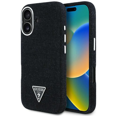 Guess Denim Triangle Logo iPhone 16 MagSafe hátlap tok, fekete