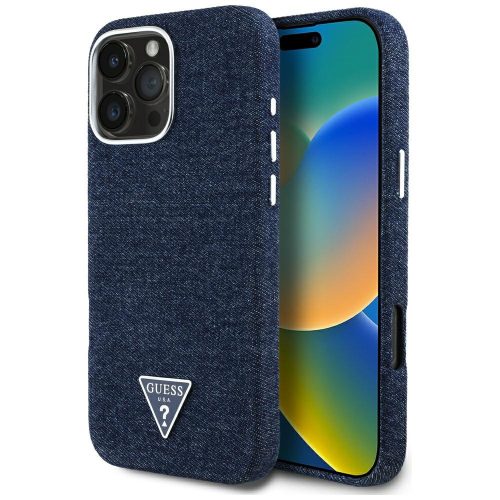 Guess Denim Triangle Logo iPhone 16 Pro Max MagSafe hátlap tok, kék