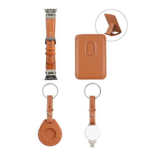 4smarts Apple kiegészítő szett, Airtag tartó, MagSafe kártyatartó, Apple Watch szíj, Airtag tok, barna