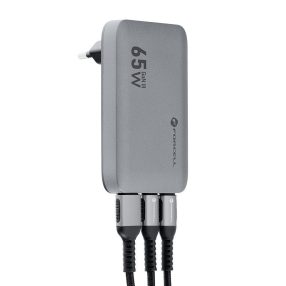   Forcell F-Energy GaN III VT-47 ultra vékony utazó / töltő adapter, 2X USB-C + USB-A, 4A, 65w, szürke