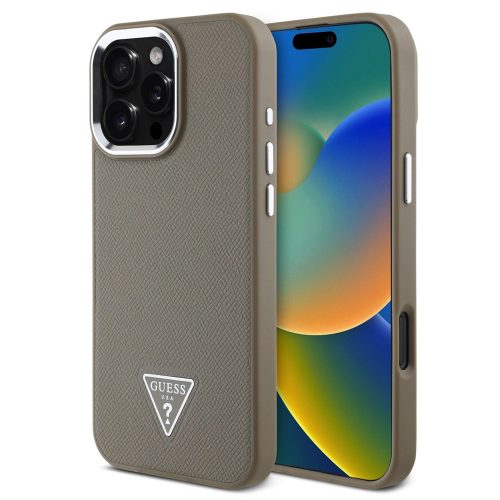 Guess Grained Triangle Apple iPhone 16 Pro Max MagSafe tok, barna