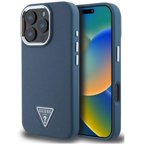 Guess Grained Triangle Apple iPhone 16 Pro Max MagSafe tok, kék