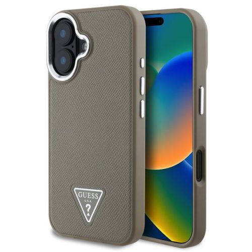 Guess Grained Triangle Apple iPhone 16 MagSafe tok, barna