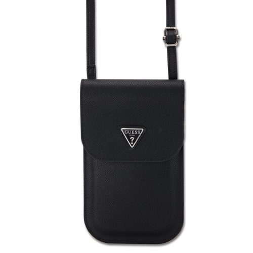 Guess PU Grained Triangle Logo telefon tartó kis táska, fekete
