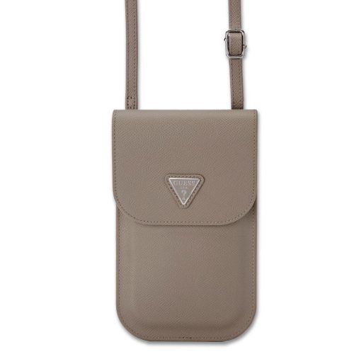 Guess PU Grained Triangle Logo telefon tartó kis táska, barna