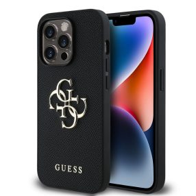   Guess PU Grained 4G Metal Logo Apple iPhone 13 Pro hátlap tok, fekete