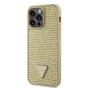   Guess Rhinestones Triangle Metal Logo iPhone 14 Pro Max hátlap tok, arany