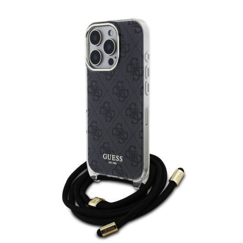 Guess IML 4G Printed Crossbody Strap iPhone 16 Pro Max hátlap tok pánttal, fekete