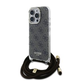   Guess IML 4G Printed Crossbody Strap iPhone 16 Pro hátlap tok pánttal, barna
