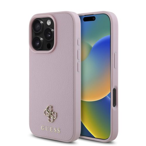 Guess PU Grained 4G Small Metal Logo Apple iPhone 16 Pro Max Magsafe kompatibilis hátlap tok, rózsaszín