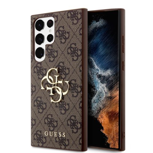 Guess PU 4G Metal Logo Samsung Galaxy S24 Ultra hátlap tok, barna